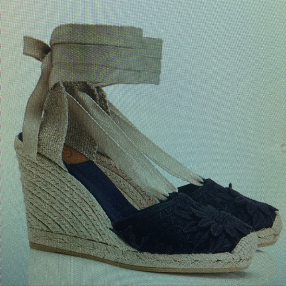 Tory Burch Navy Blue Emil Espadrille Wedges size 6